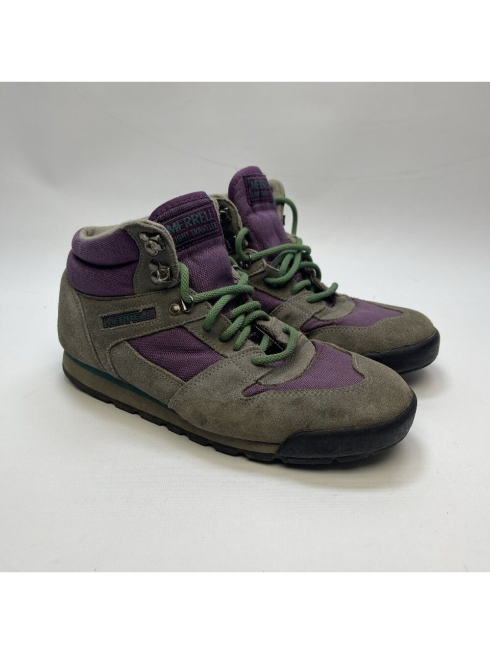 Vintage Merrell Light Traveler Green / Purple Leather Hiking Boots Wom Size 10